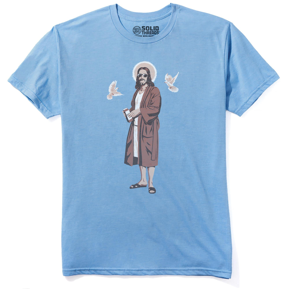 Dude Jesus Designer Staple T-shirt in Light Blue Heather - Front View
