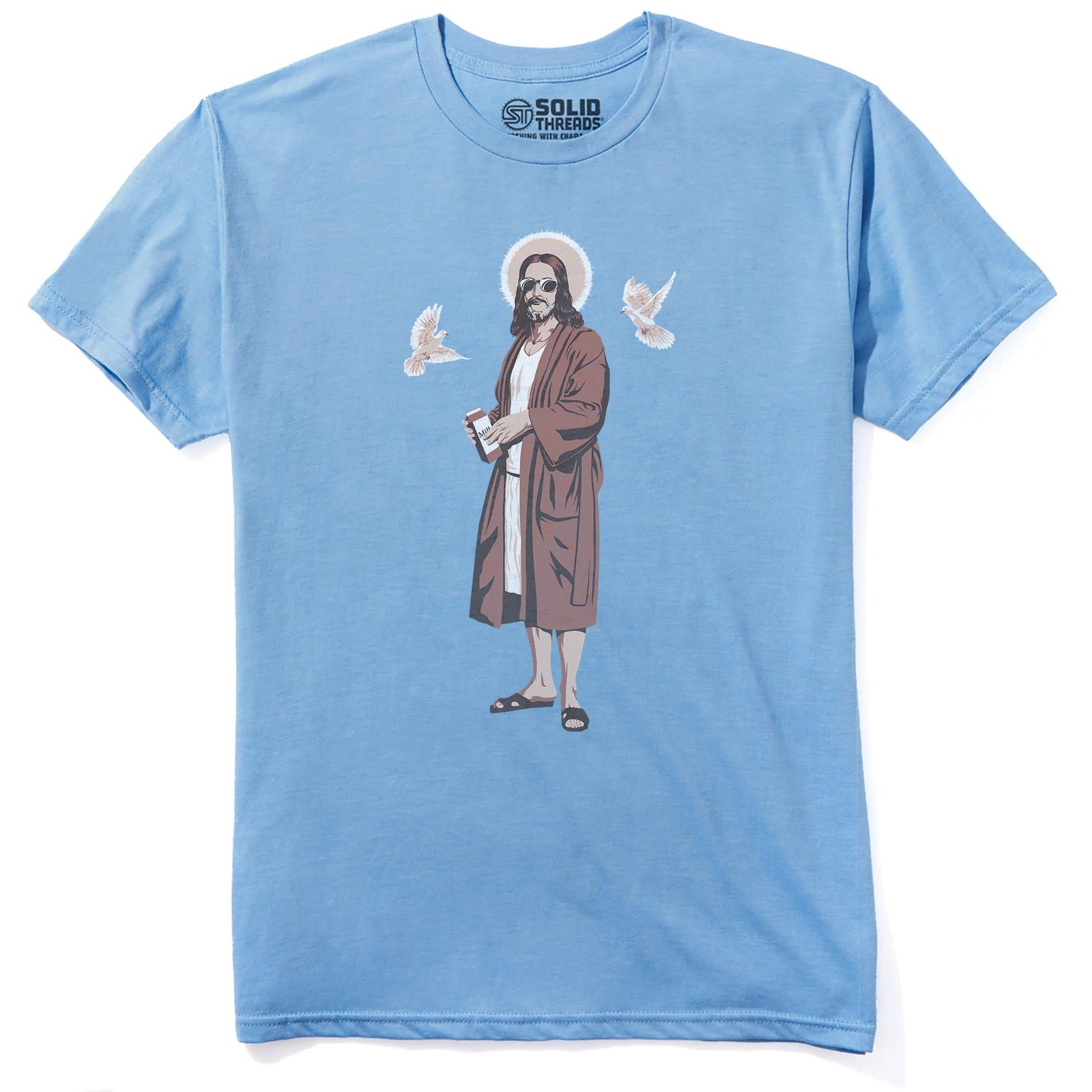 Dude Jesus Designer Staple T-shirt in Light Blue Heather - Front View