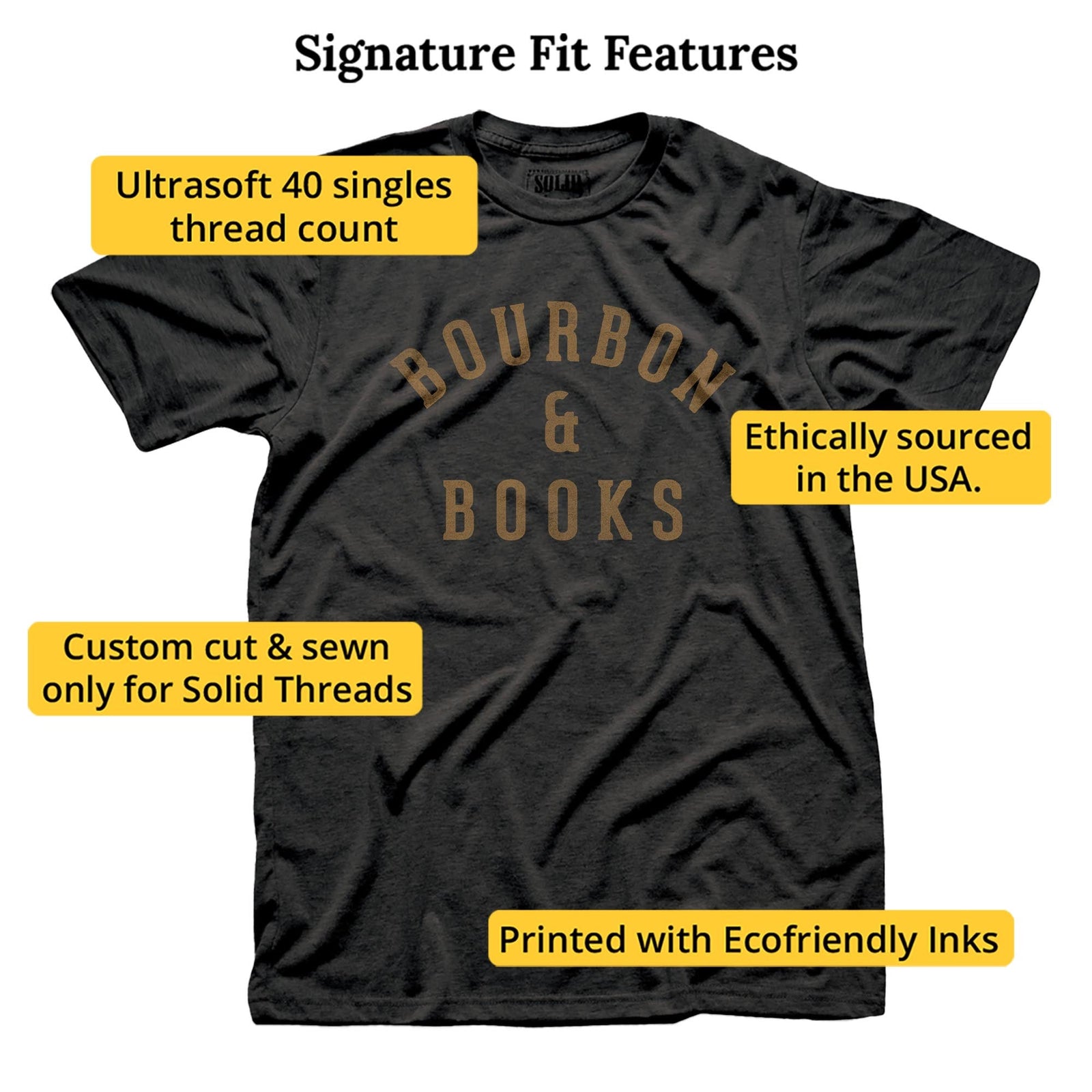 Bourbon &amp; Books Funny Signature T-shirt in Dark Charcoal - Fit Attributes