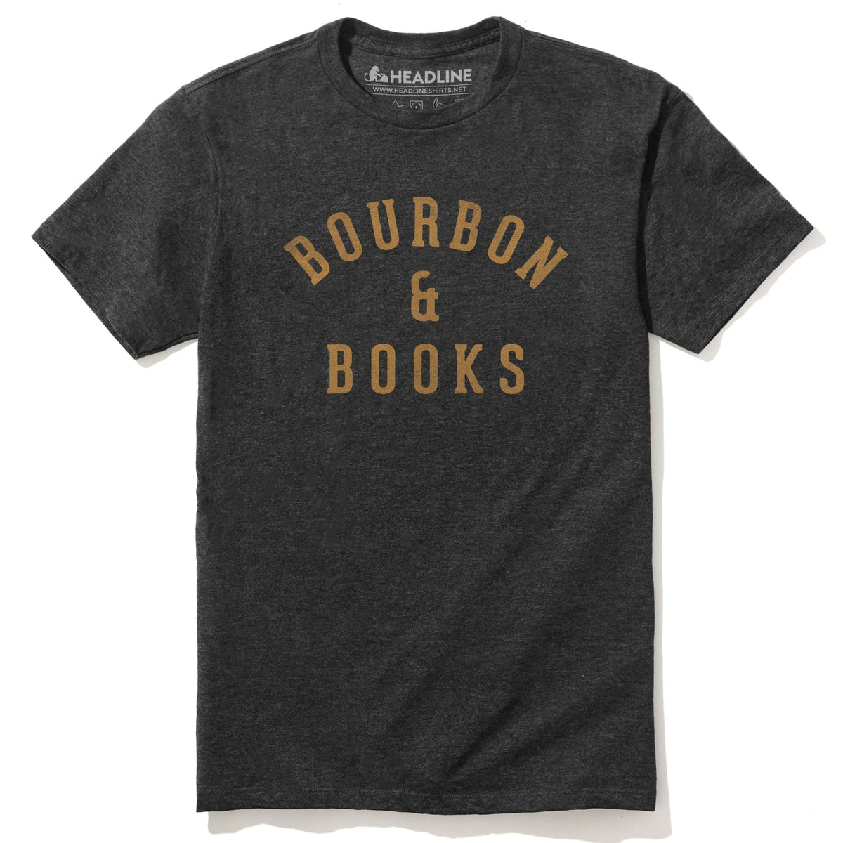 Men&#39;s Bourbon &amp; Books Funny Distillery Graphic T-Shirt | Vintage Whiskey Bookish Tee | Solid Threads