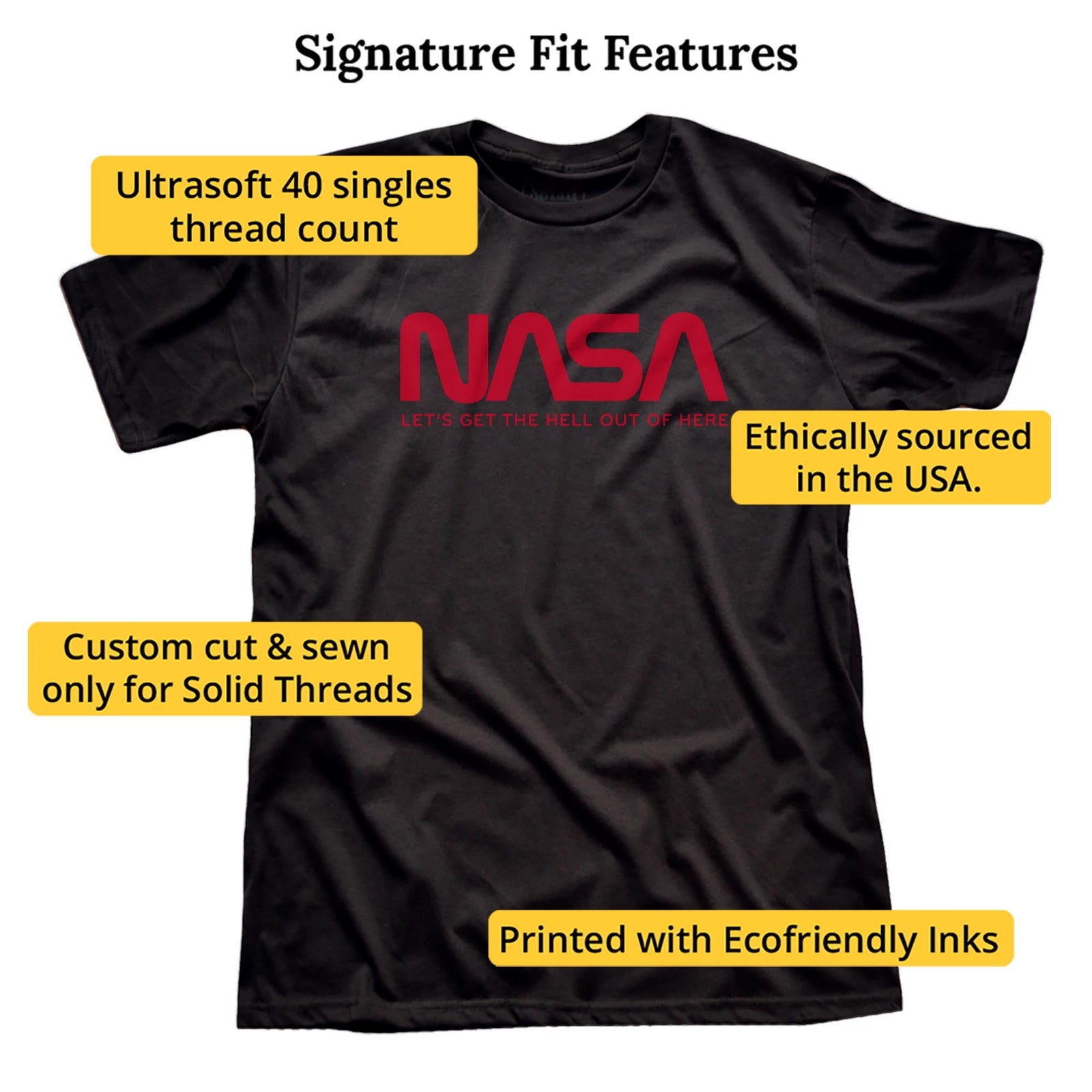 Nasa Vintage Signature T-shirt in Black - Fit Attributes