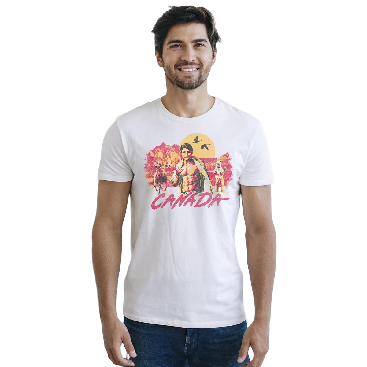 Canada Designer Staple T-shirt in White On Model - Front View