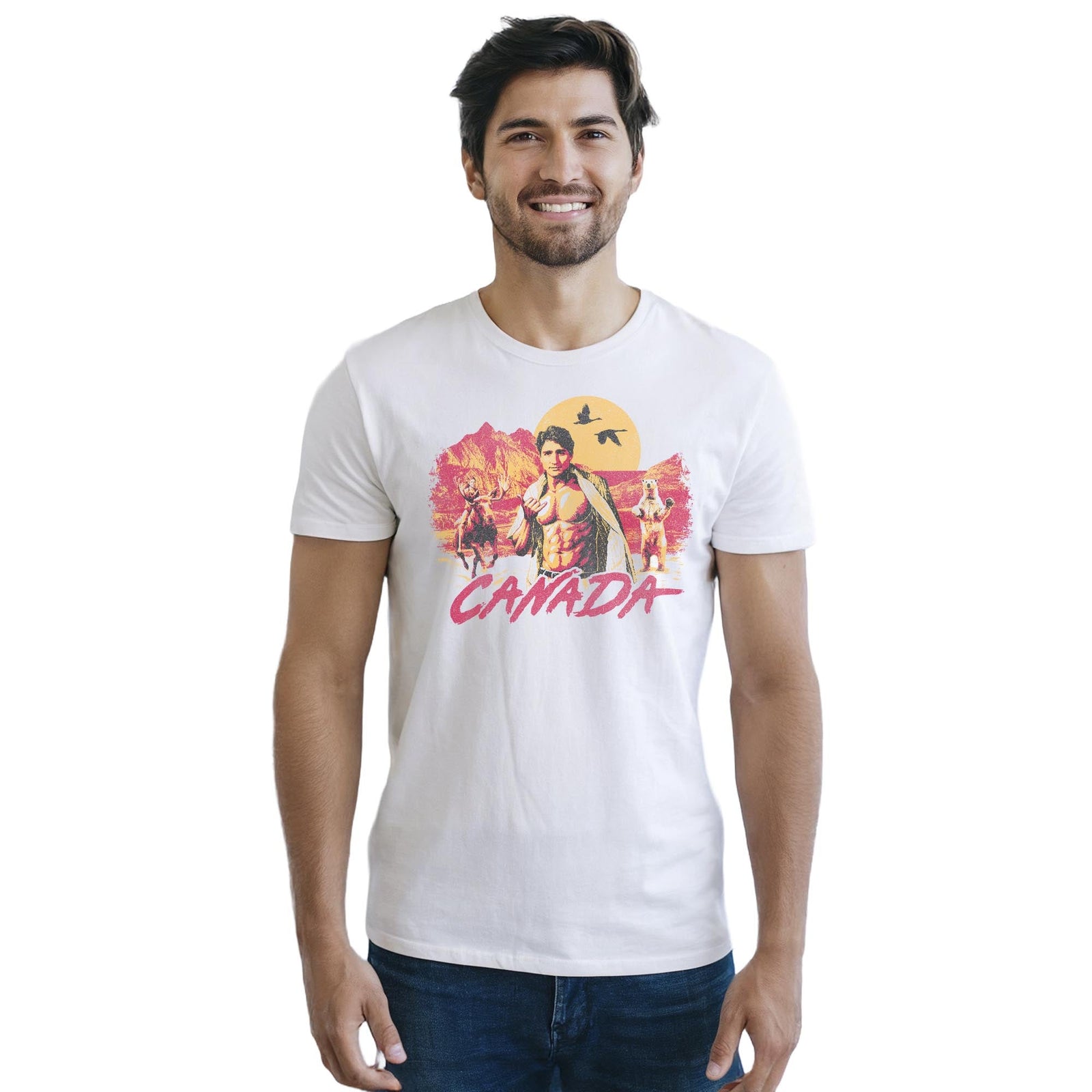 Canada Designer Staple T-shirt in White On Model - Front View