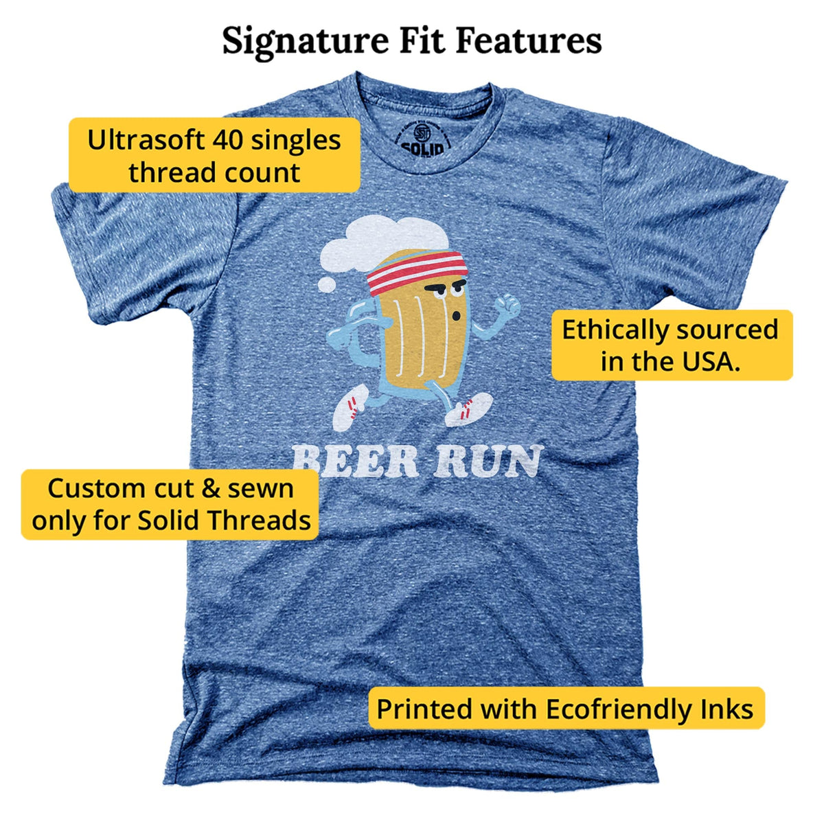 Beer Run Funny Signature T-shirt in Triblend Royal - Fit Attributes