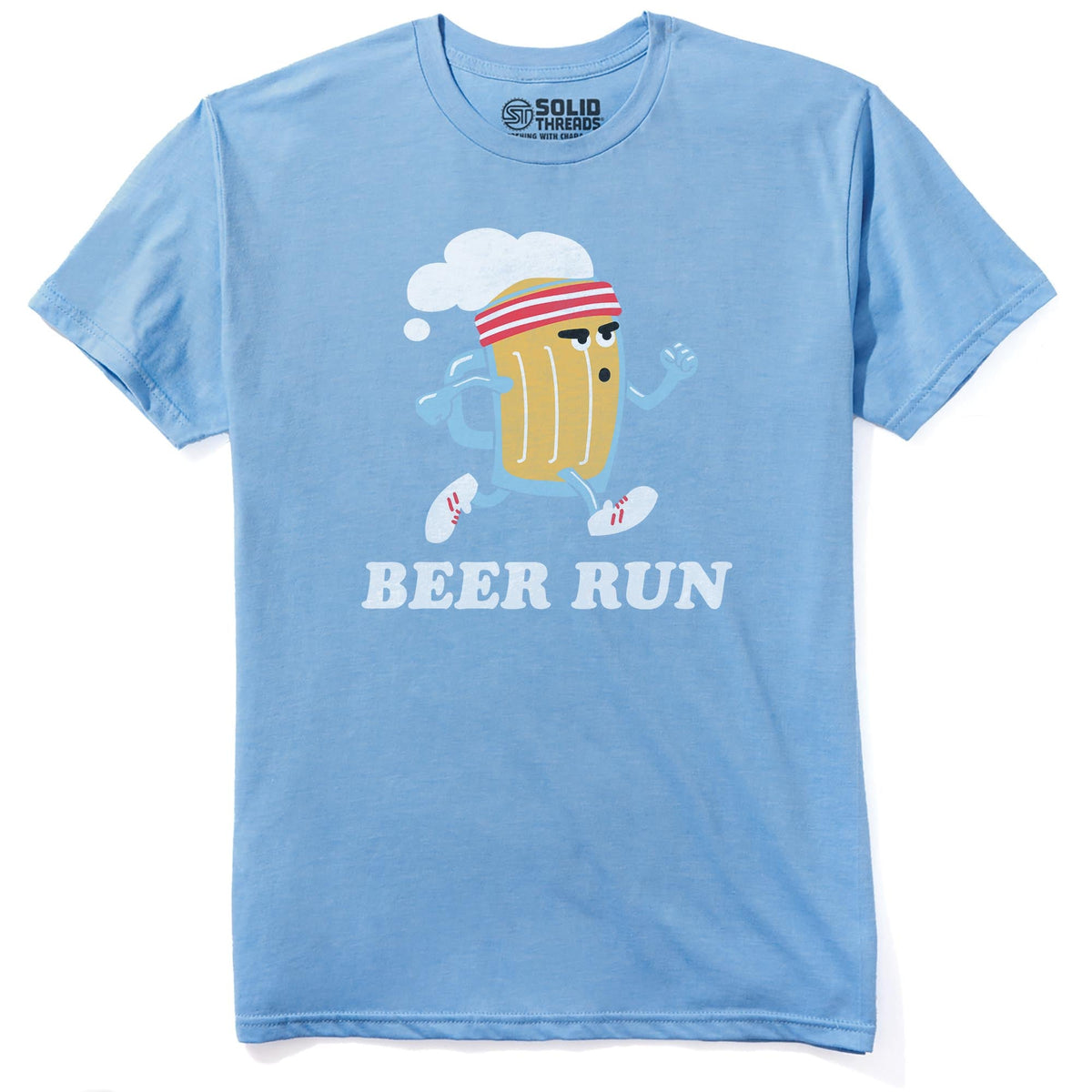 Beer Run Funny Staple T-shirt in Light Blue Heather - Front View