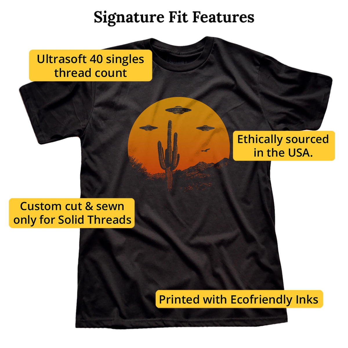 Ufo Country Designer Signature T-shirt in Black - Fit Attributes