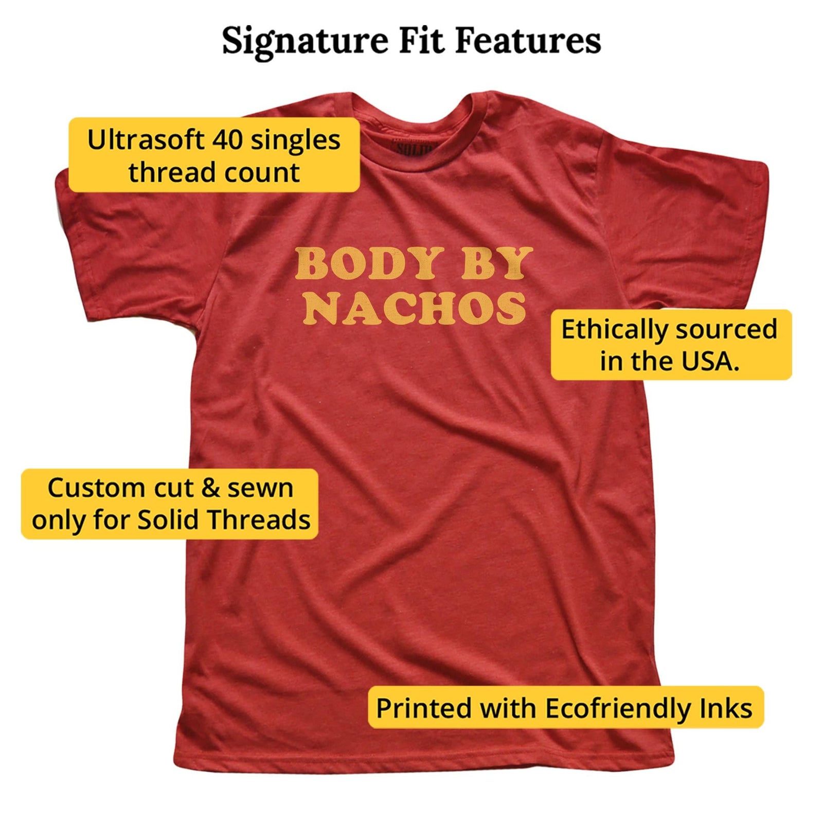 Body By Nachos Funny Signature T-shirt in Red - Fit Attributes