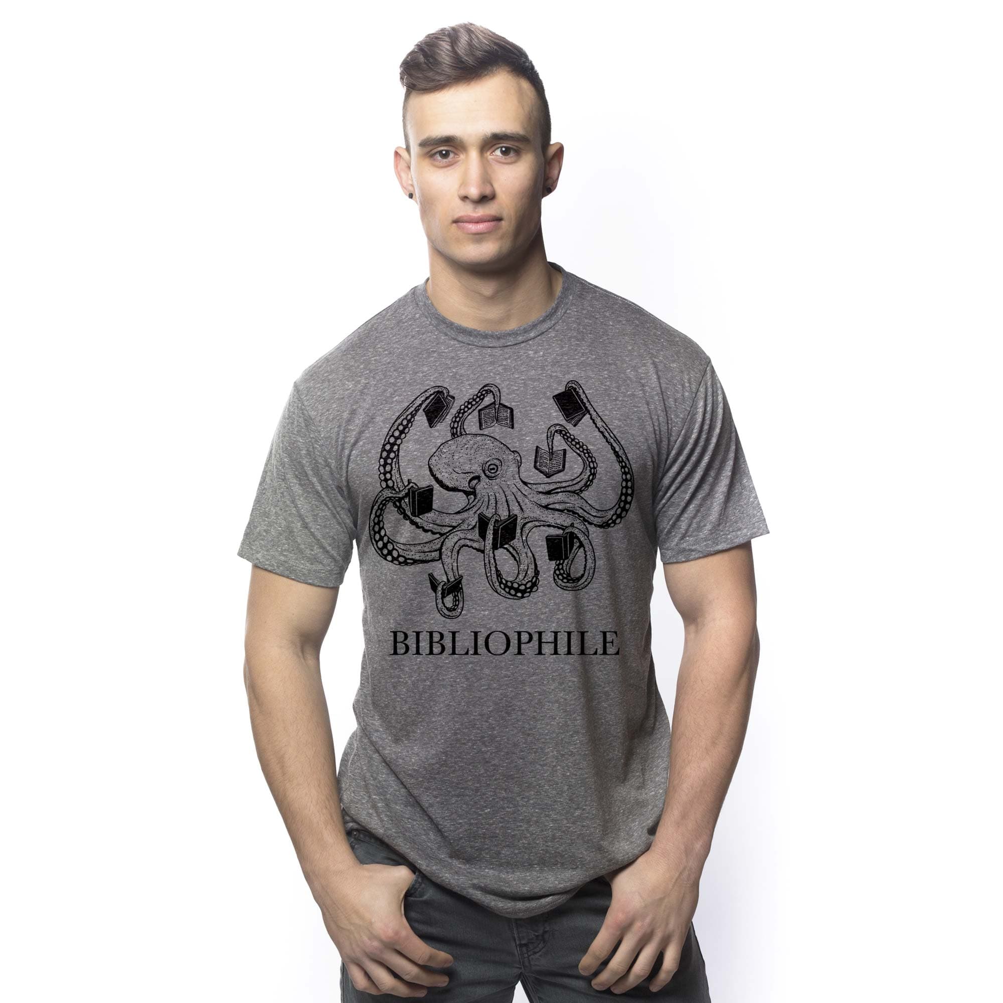 Men's Bibliophile Vintage Graphic T-Shirt | Cool Octopus Books  Tee On Model | Solid Threads