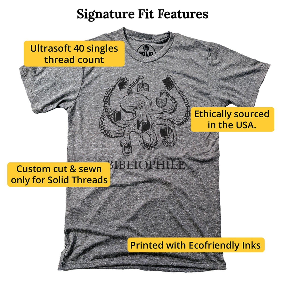 Bibliophile Vintage Signature T-shirt in Triblend Grey - Fit Attributes