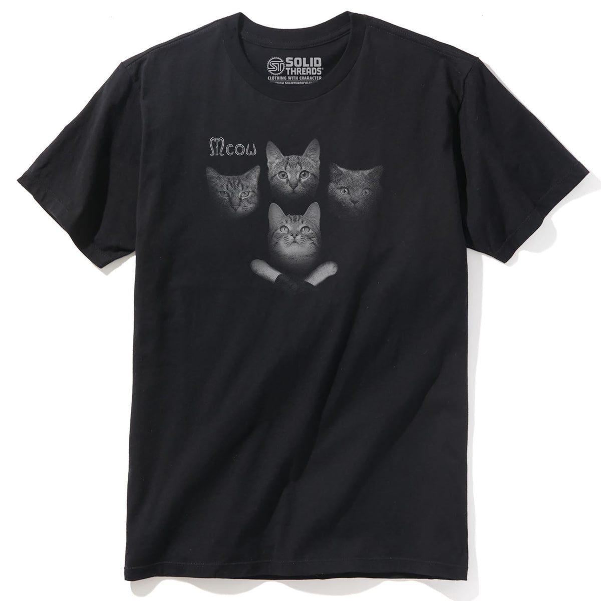 Meowhemian Catsody Funny Staple T-shirt in Black - Front View