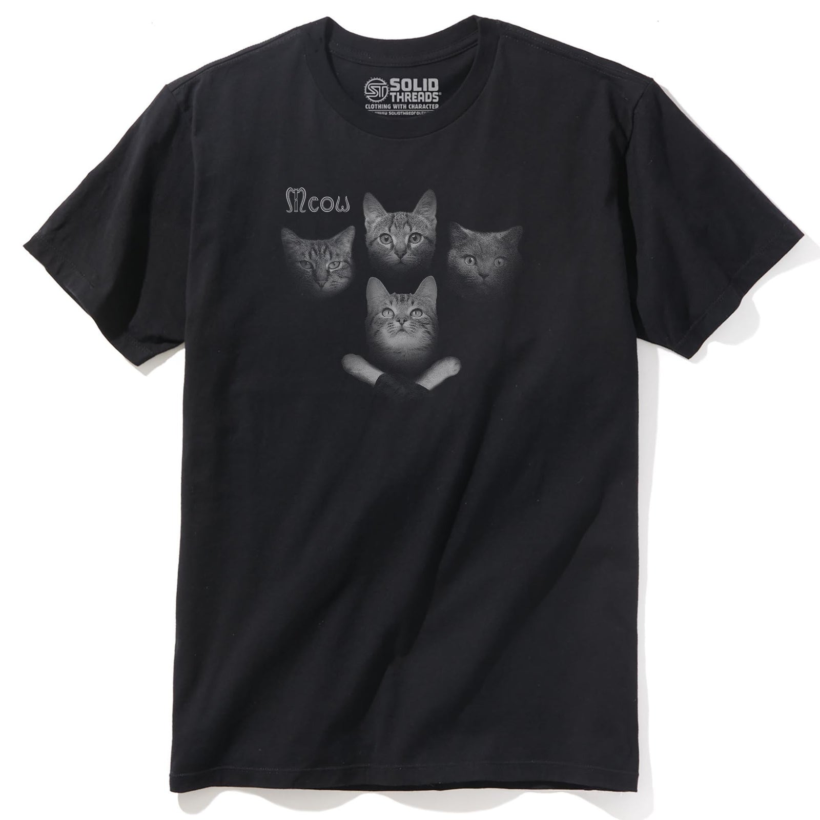 Meowhemian Catsody Funny Staple T-shirt in Black - Front View