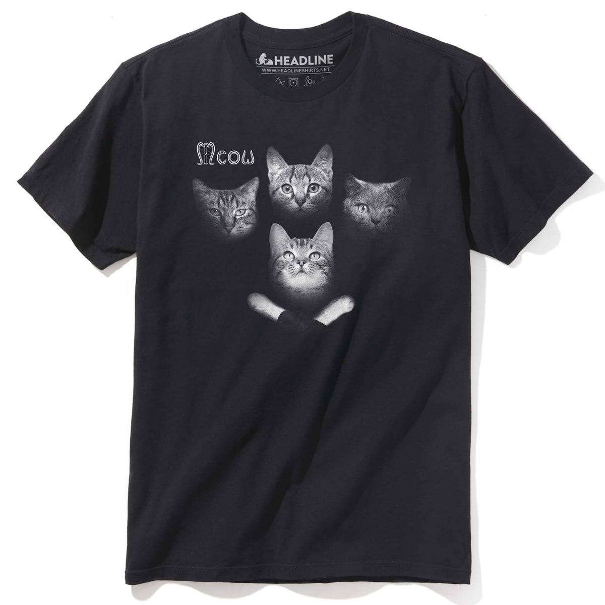 Men&#39;s Meowhemian Catsody Funny Graphic T-Shirt | Cool Queen Cat Parody Tee | Solid Threads