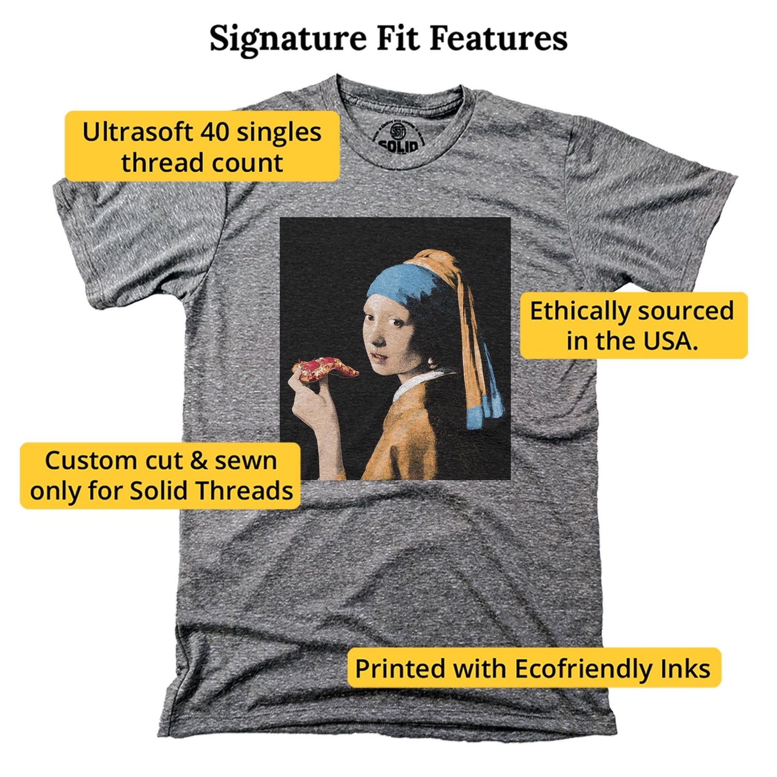 Girl With Pizza Slice Cool Signature T-shirt in Triblend Grey - Fit Attributes