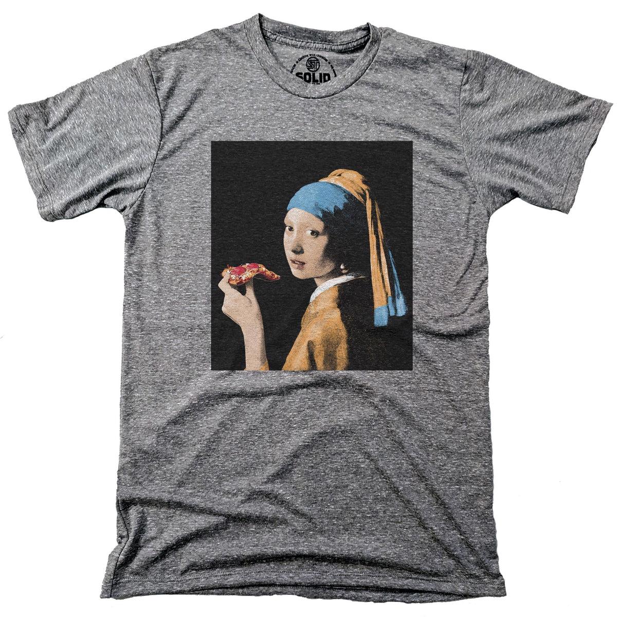 Girl With Pizza Slice Cool Signature T-shirt in Triblend Grey - Front View