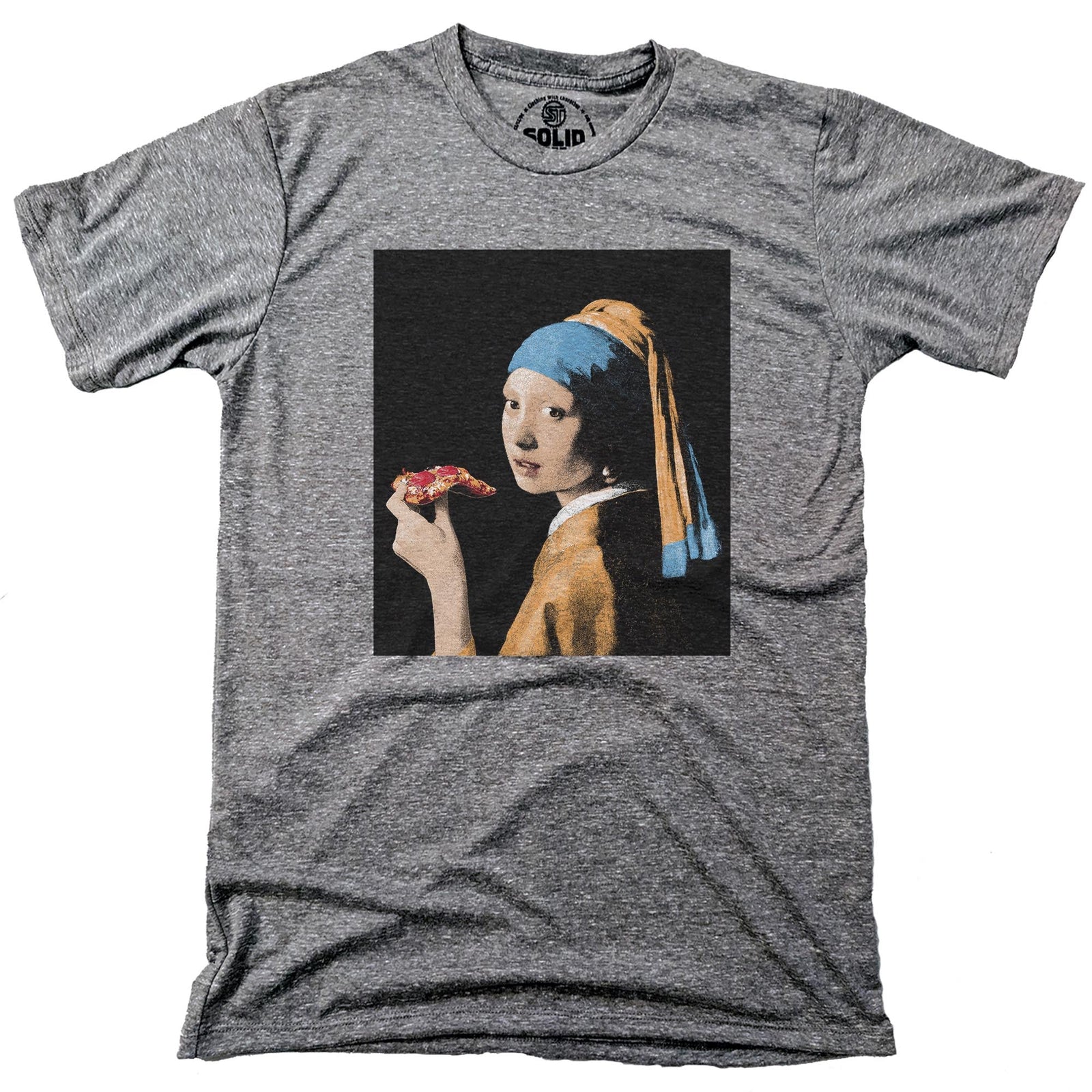 Girl With Pizza Slice Cool Signature T-shirt in Triblend Grey - Front View