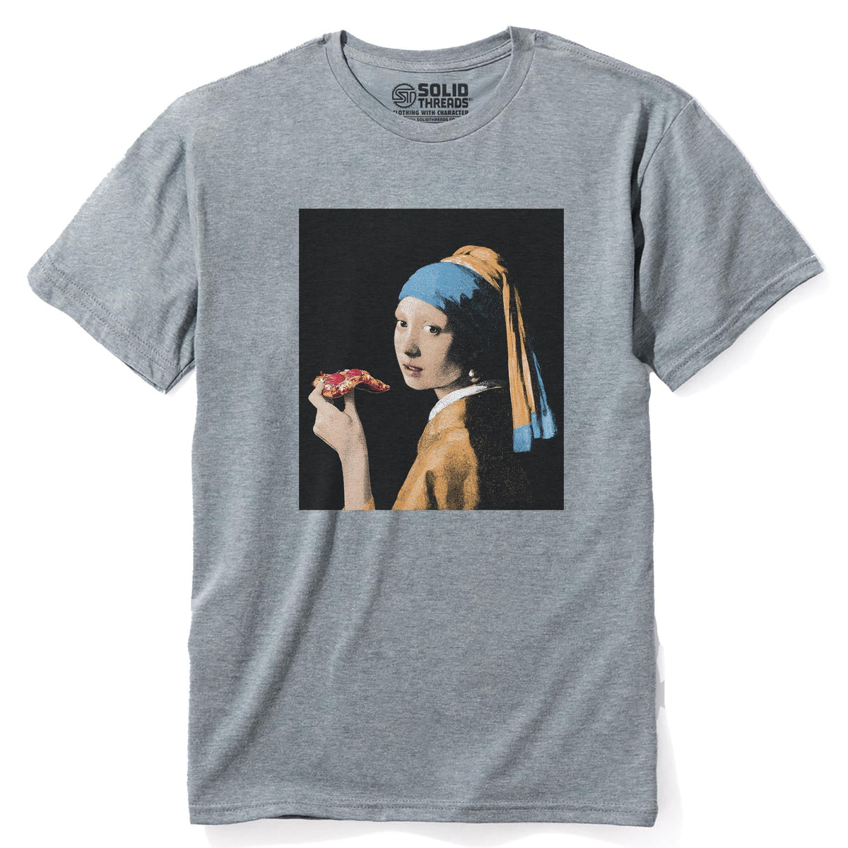 Girl With Pizza Slice Cool Staple T-shirt in Ash Heather - Front View