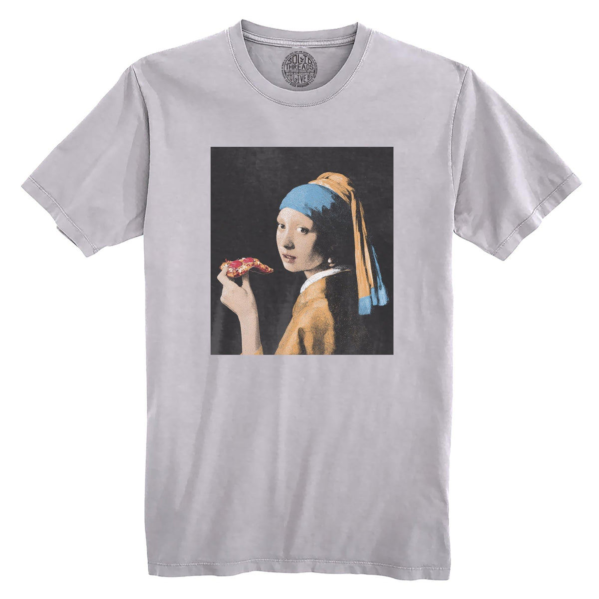 Girl With Pizza Slice Cool Organic T-shirt in Silver - Front View