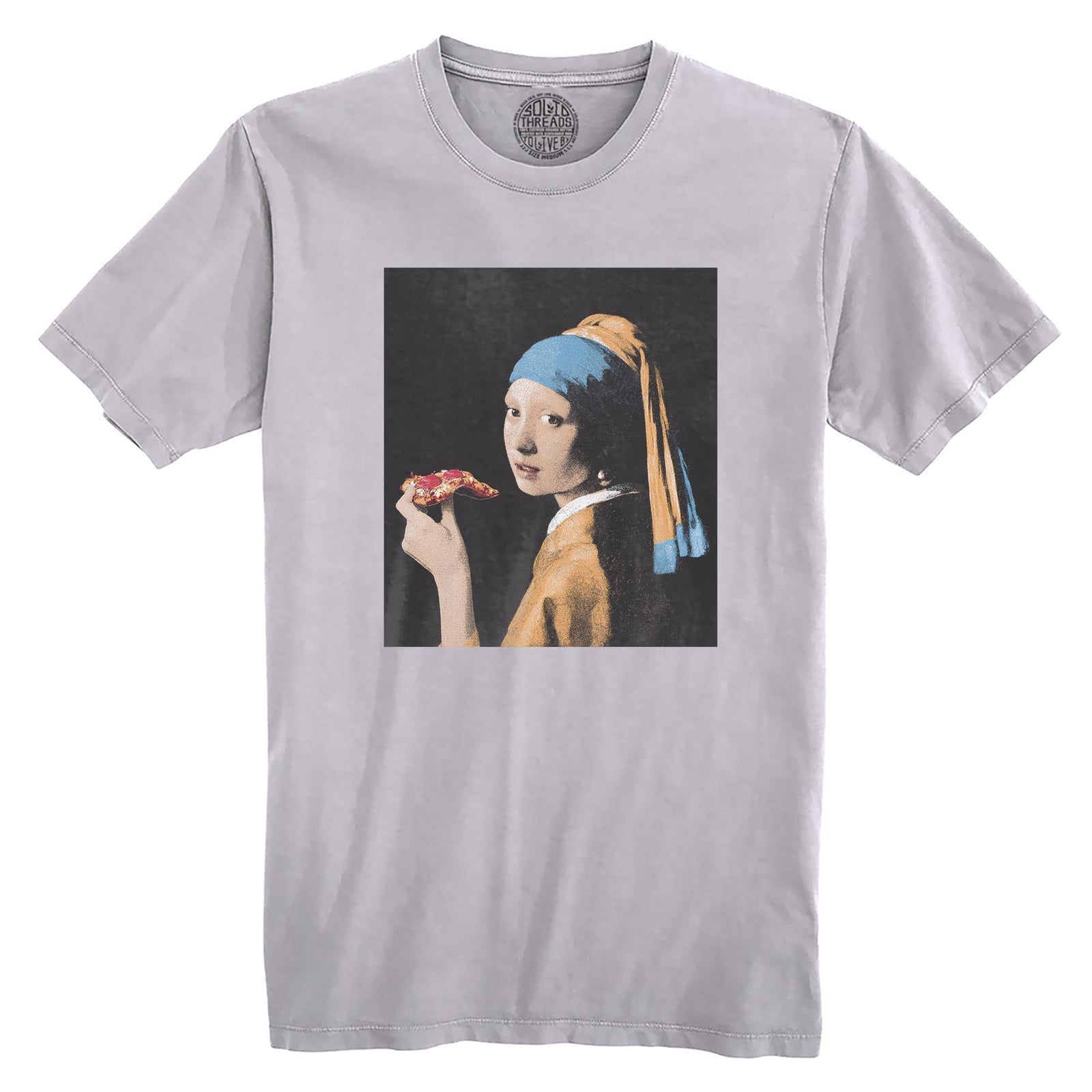 Girl With Pizza Slice Cool Organic T-shirt in Silver - Front View