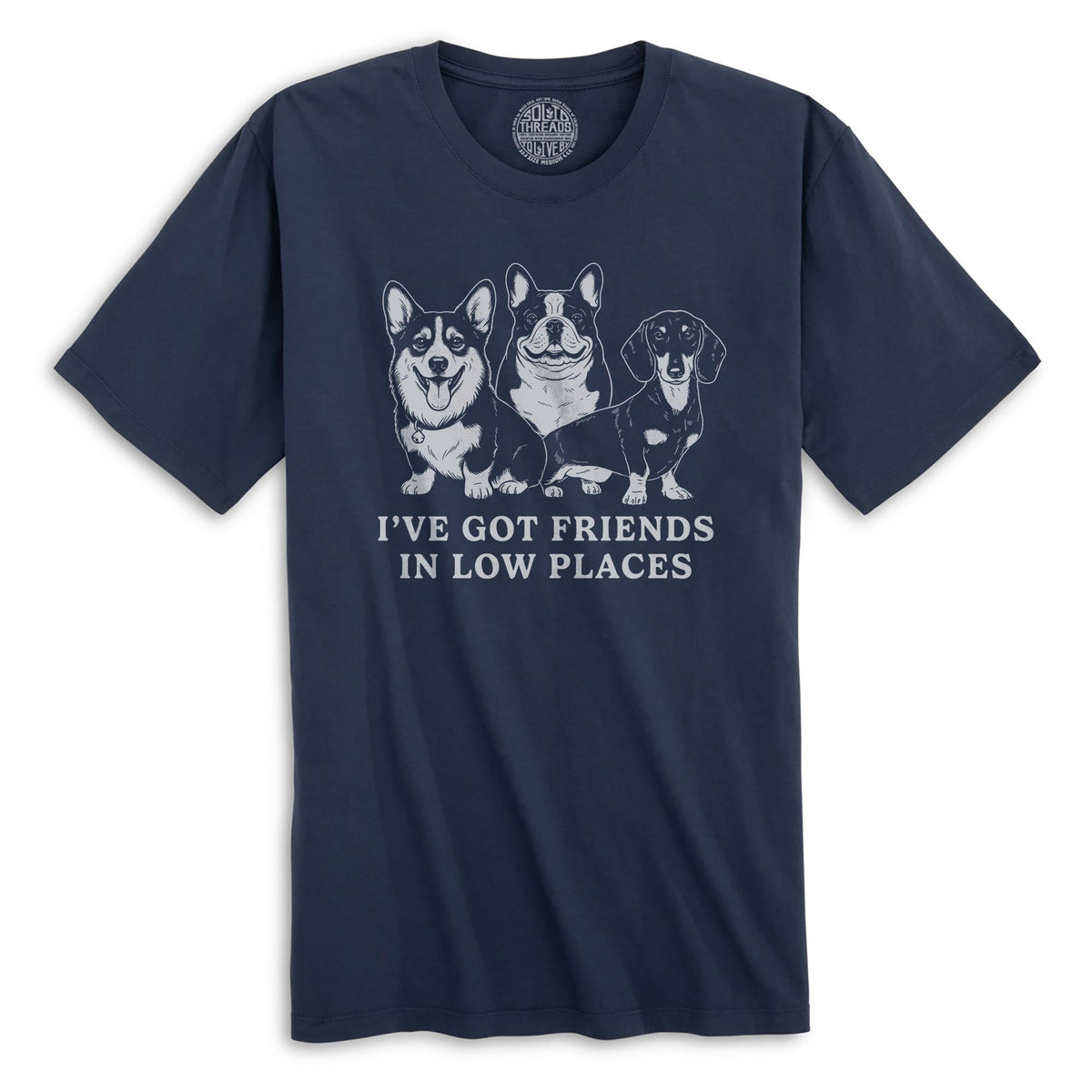 I've Got Friends In Low Places Funny Organic T-shirt in Navy - Front View
