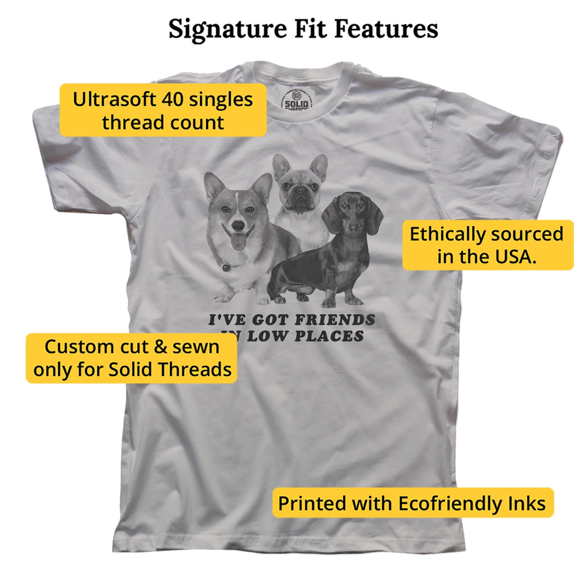 I've Got Friends In Low Places Funny Signature T-shirt in Silver - Fit Attributes