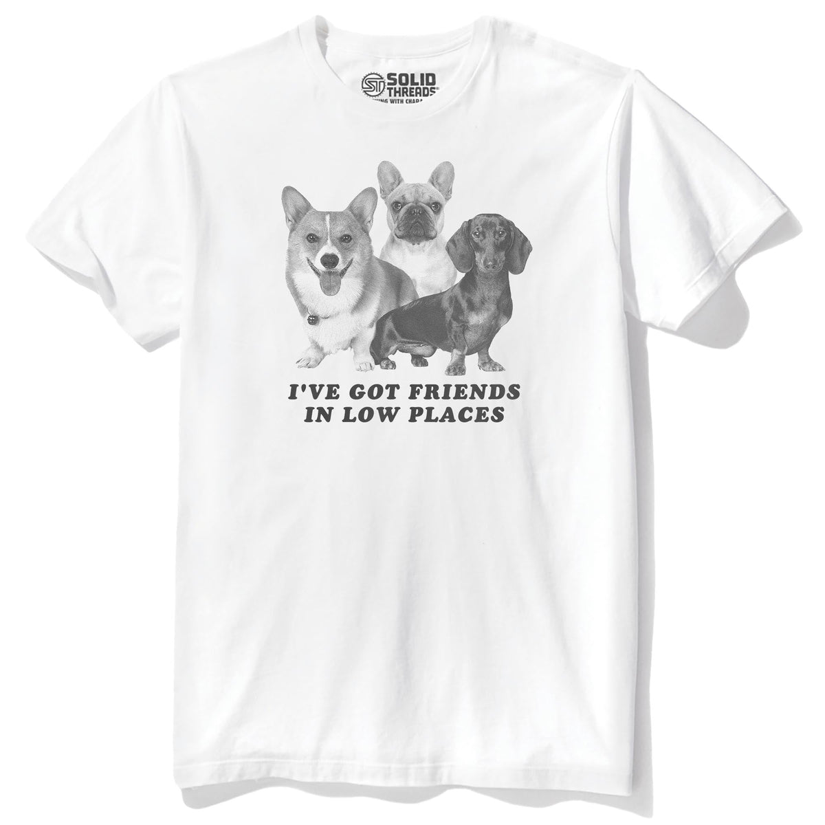 I've Got Friends In Low Places Funny Staple T-shirt in White - Front View