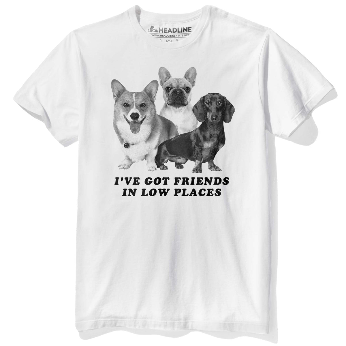 Men&#39;s I&#39;Ve Got Friends In Low Places Funny Graphic T-Shirt | Cool Dog Pun  Tee | Solid Threads