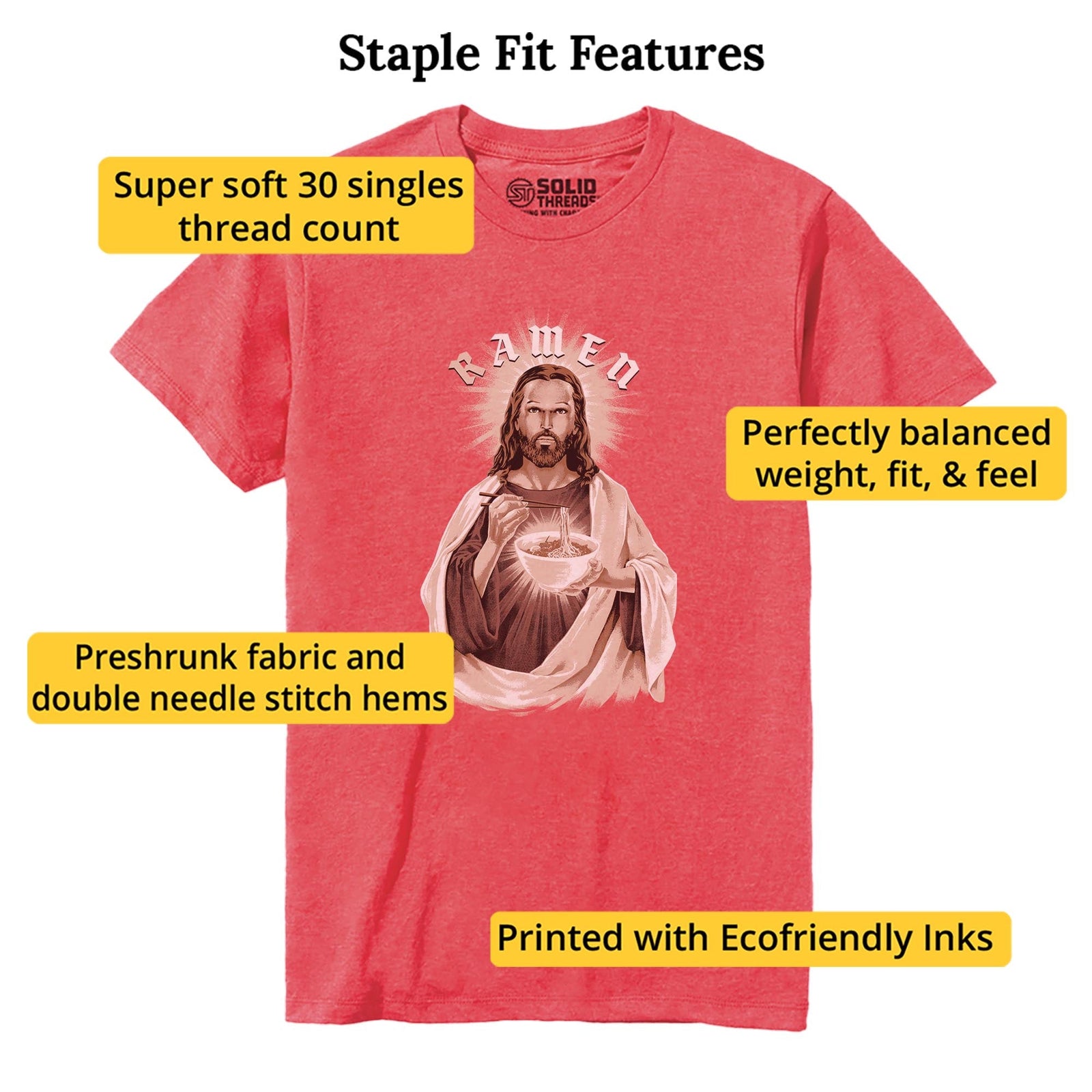 R Amen Funny Staple T-shirt in Red Heather - Fit Attributes