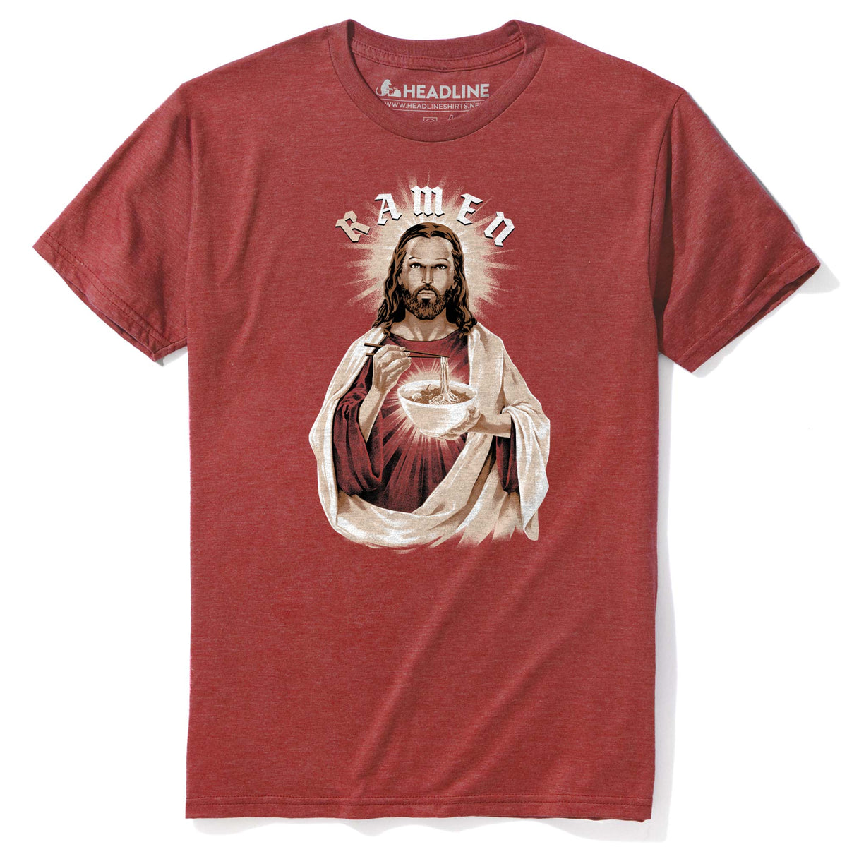 Men&#39;s R-Amen Funny Jesus Parody Graphic T-Shirt | Cool Japanese Ramen Noodles Tee | Solid Threads