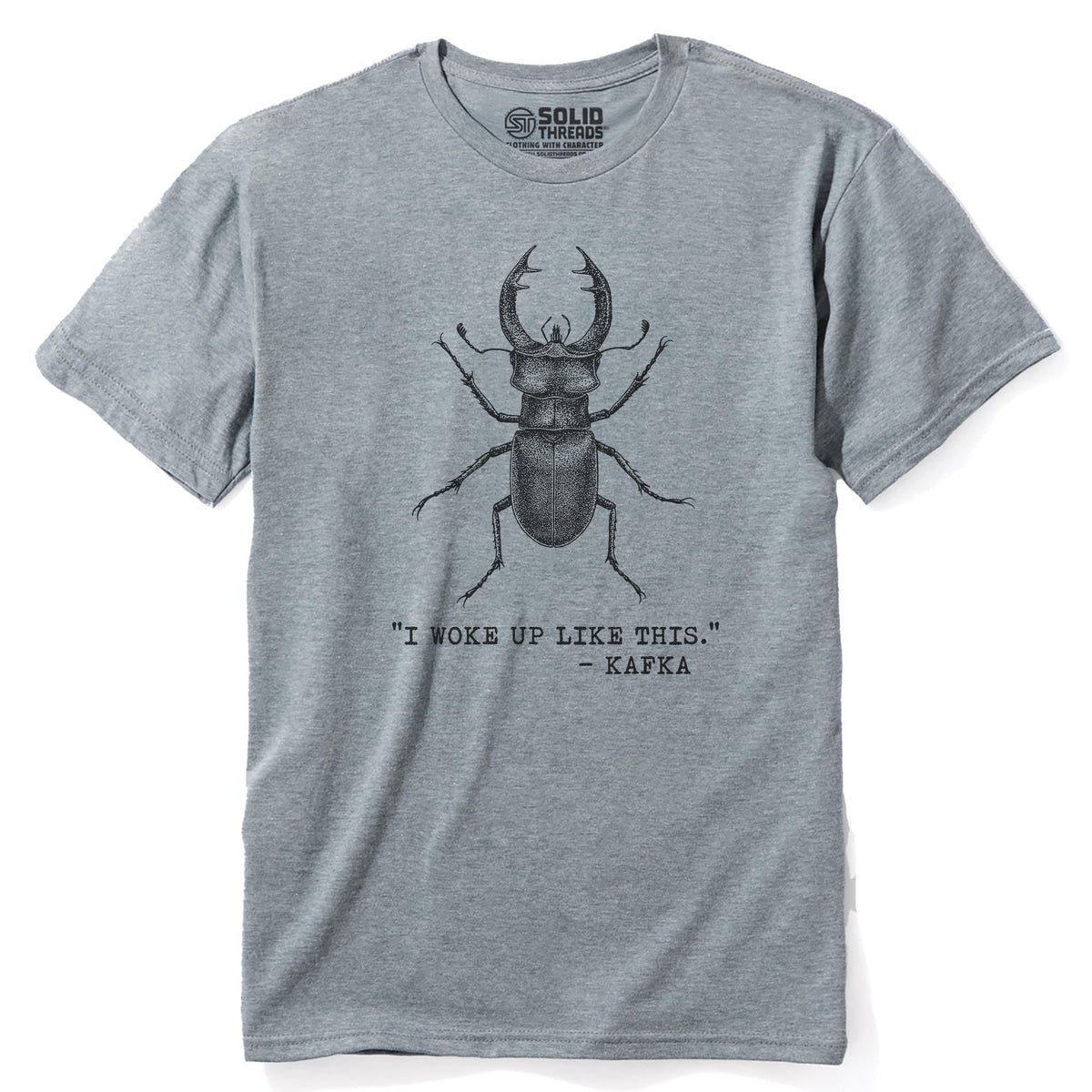 I Woke Up Like This - Kafka Funny Staple T-shirt in Ash Heather - Front View