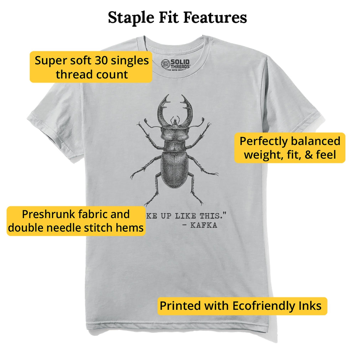 I Woke Up Like This - Kafka Funny Staple T-shirt in Silver - Fit Attributes