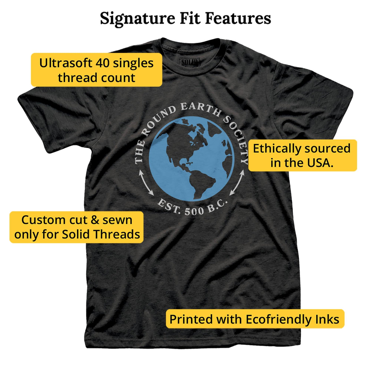 Round Earth Society Cool Signature T-shirt in Dark Charcoal - Fit Attributes