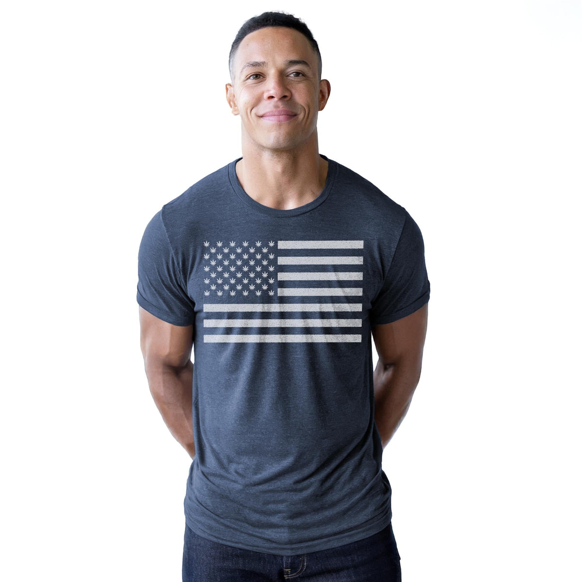 United Weed Stand Designer Staple T-shirt in Navy Heather On Model - Front View