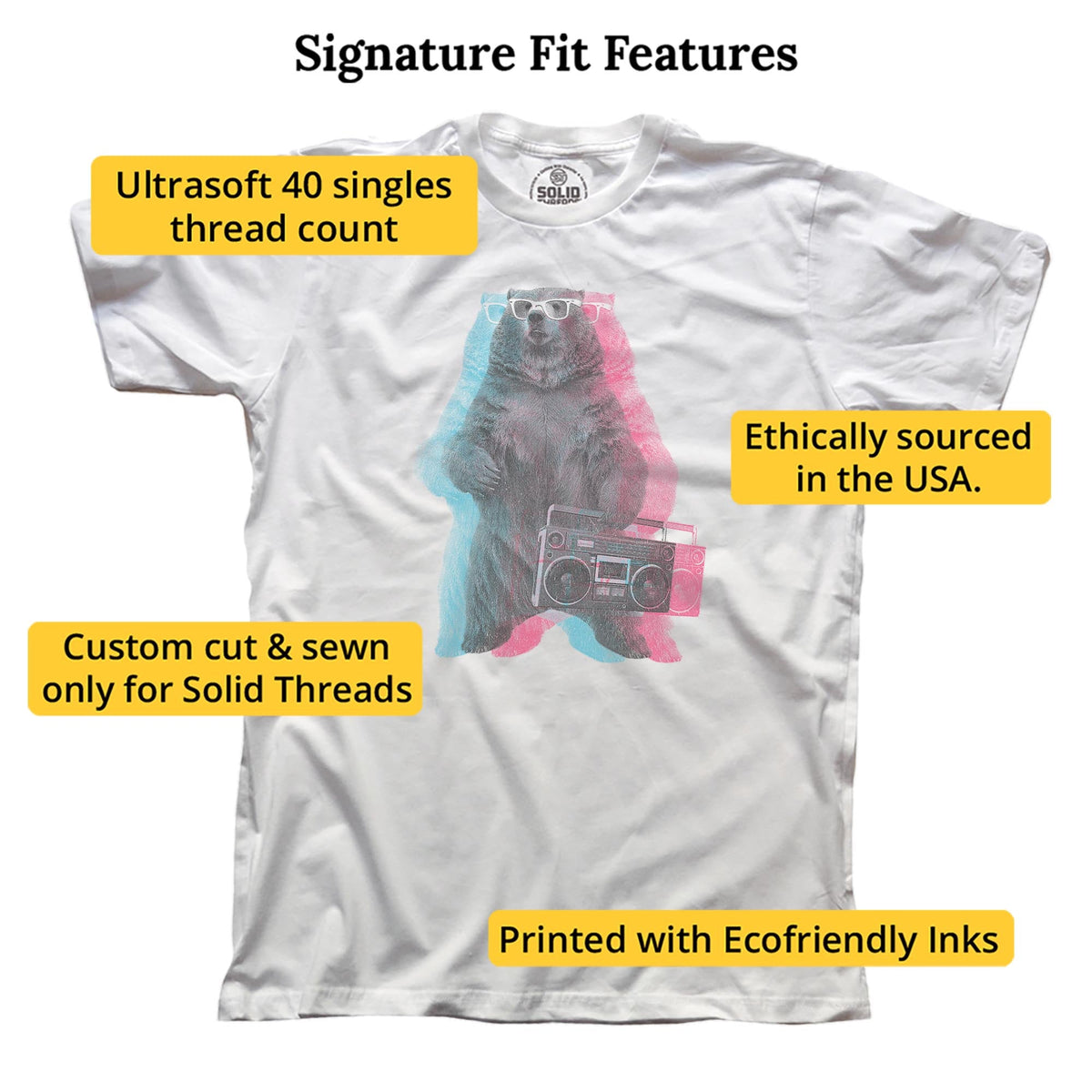 Boombox Bear Vintage Signature T-shirt in White - Fit Attributes