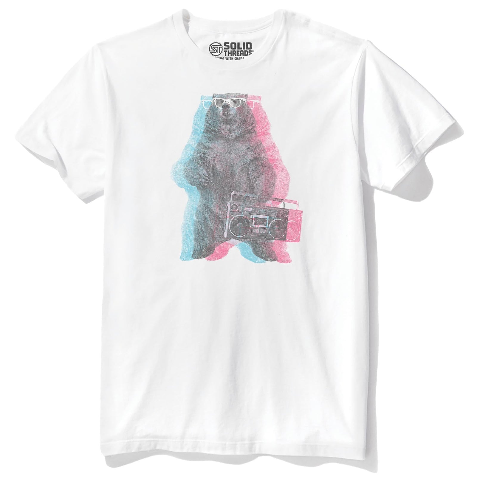 Boombox Bear Vintage Staple T-shirt in White - Front View