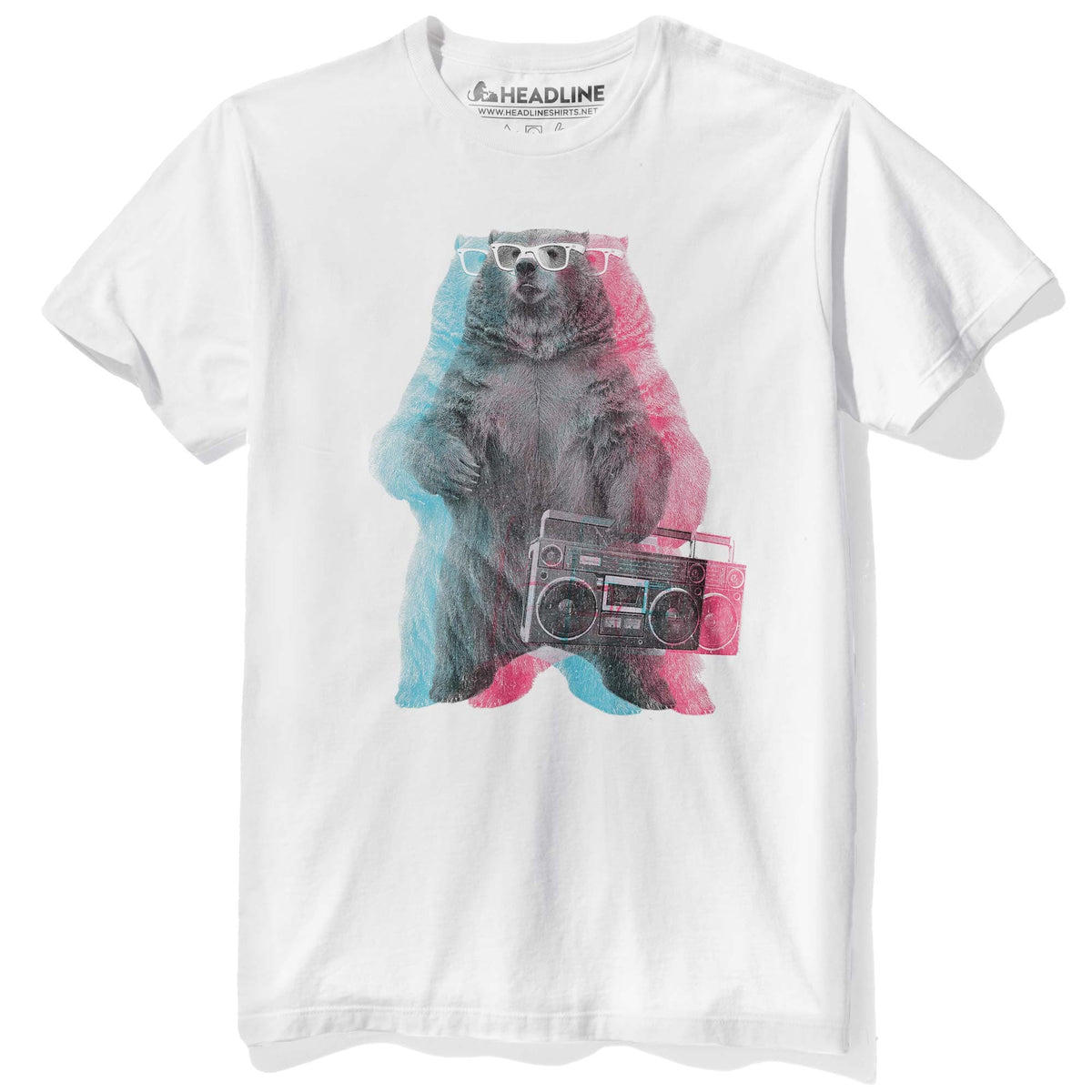 Men&#39;s Boombox Bear Vintage Graphic T-Shirt | Cool 3D Retro  Tee | Solid Threads