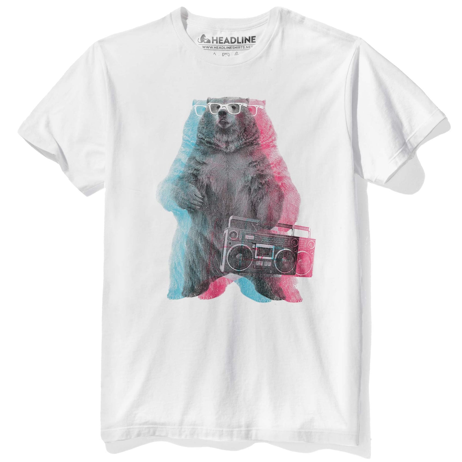 Men's Boombox Bear Vintage Graphic T-Shirt | Cool 3D Retro  Tee | Solid Threads