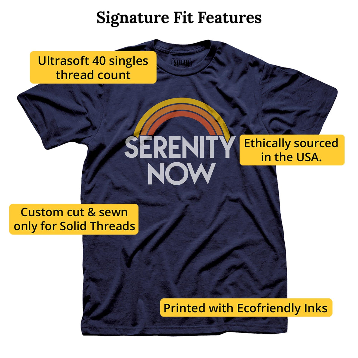 Serenity Now Designer Signature T-shirt in Navy - Fit Attributes