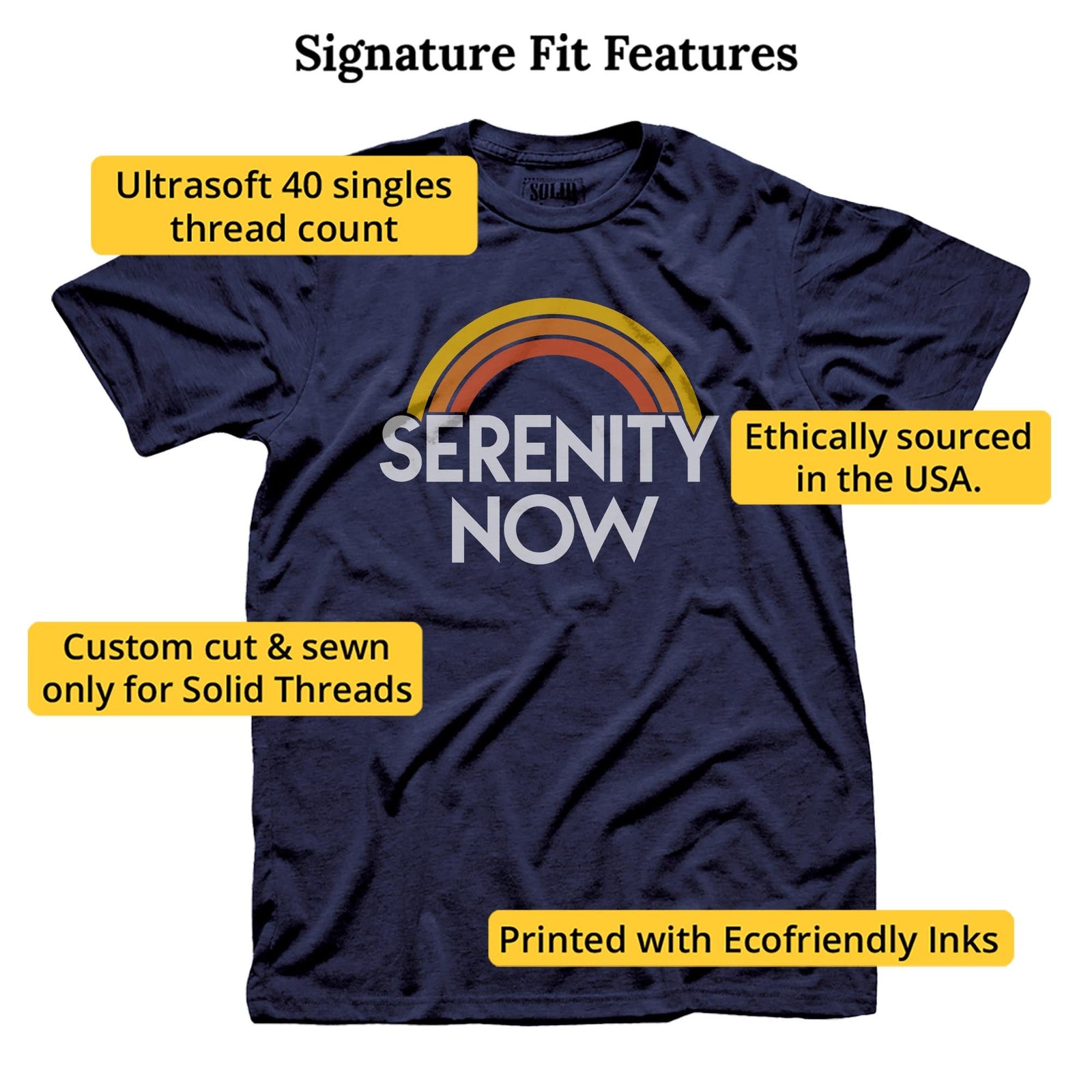 Serenity Now Designer Signature T-shirt in Navy - Fit Attributes