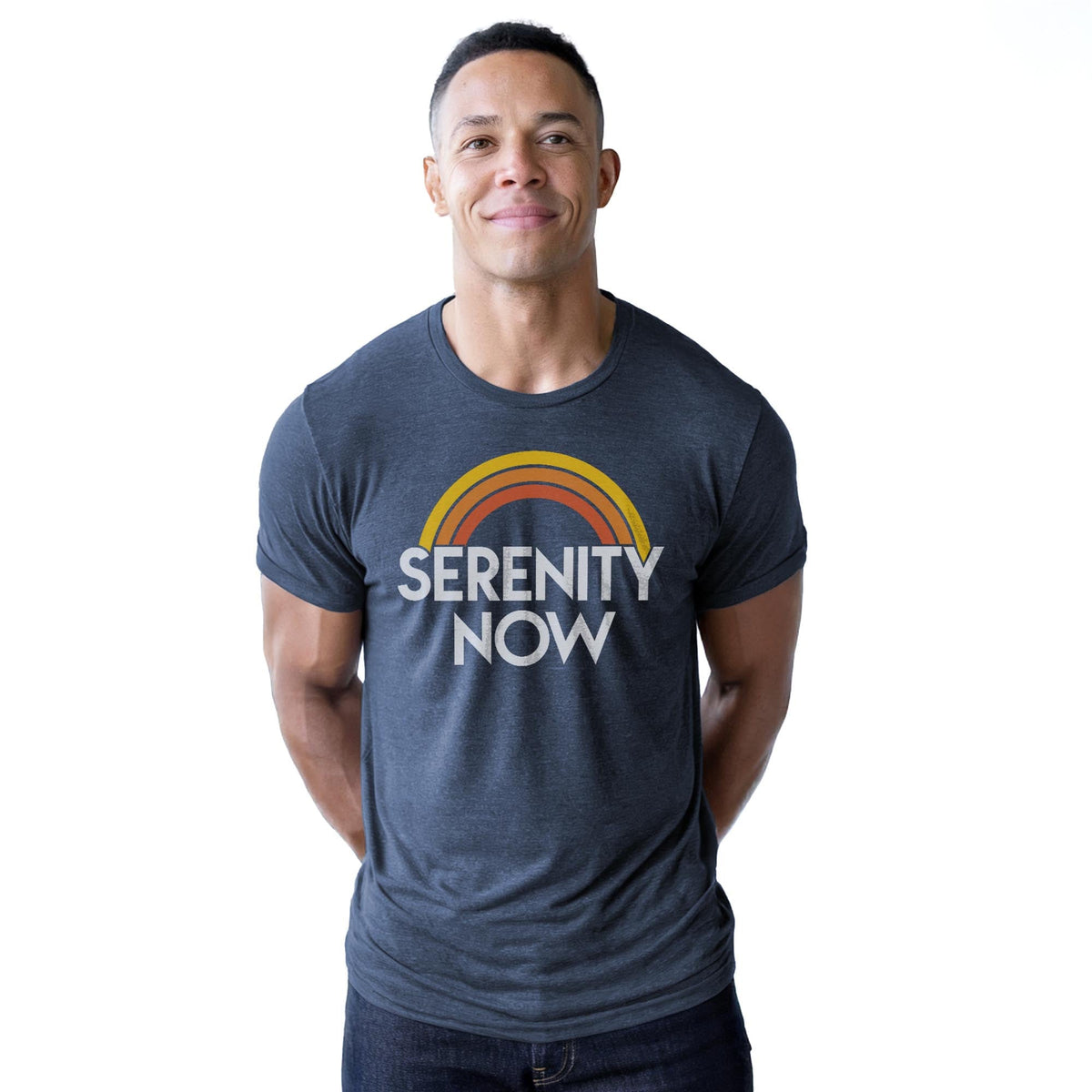Serenity Now Designer Staple T-shirt in Navy Heather On Model - Front View