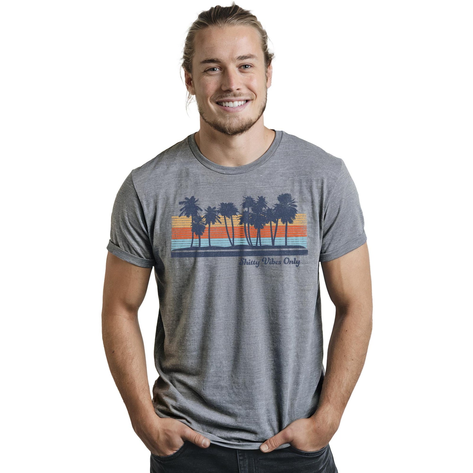 Shitty Vibes Only Designer Staple T-shirt in Ash Heather On Model - Front View