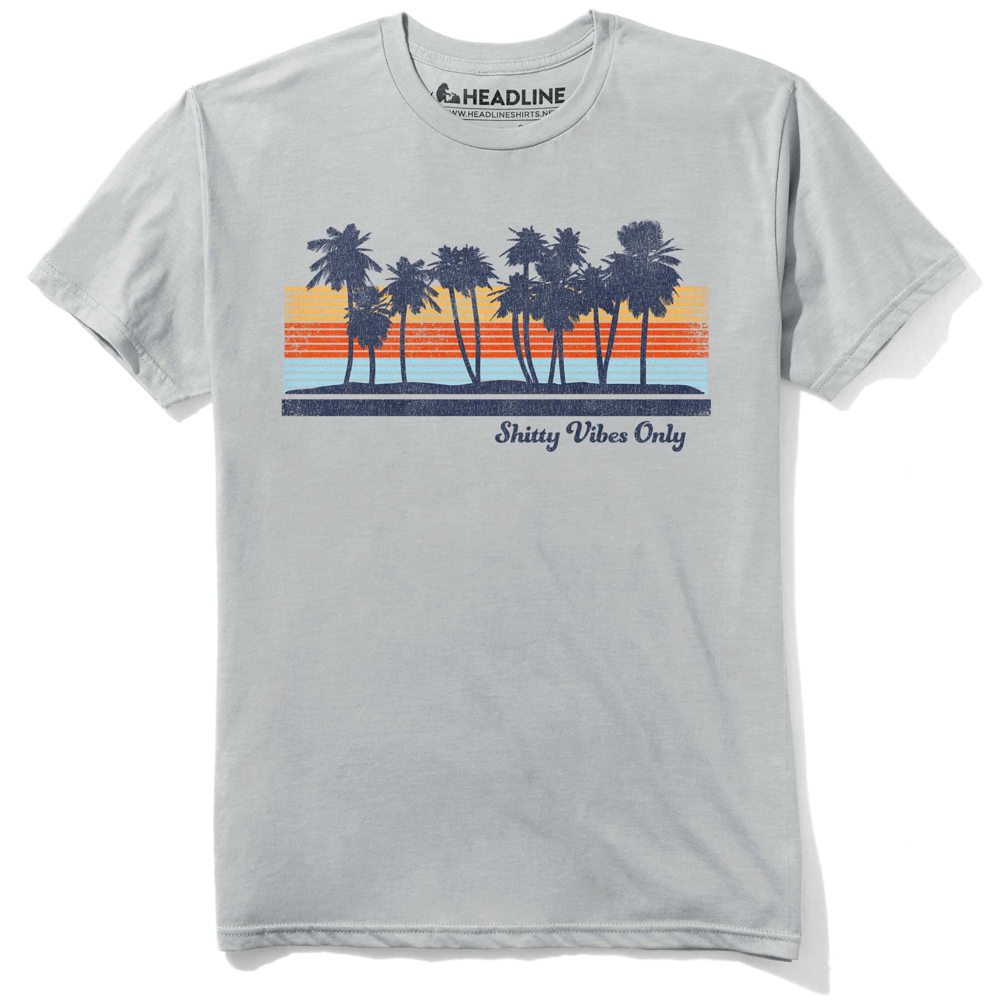 Men's Shitty Vibes Only Designer Graphic T-Shirt | Cool Palm Trees Sunset Beach Tee | Solid Threads