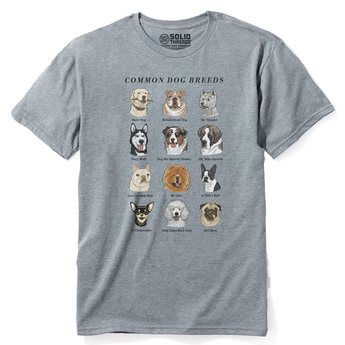 Common Dog Breeds Vintage Staple T-shirt in Ash Heather - Front View