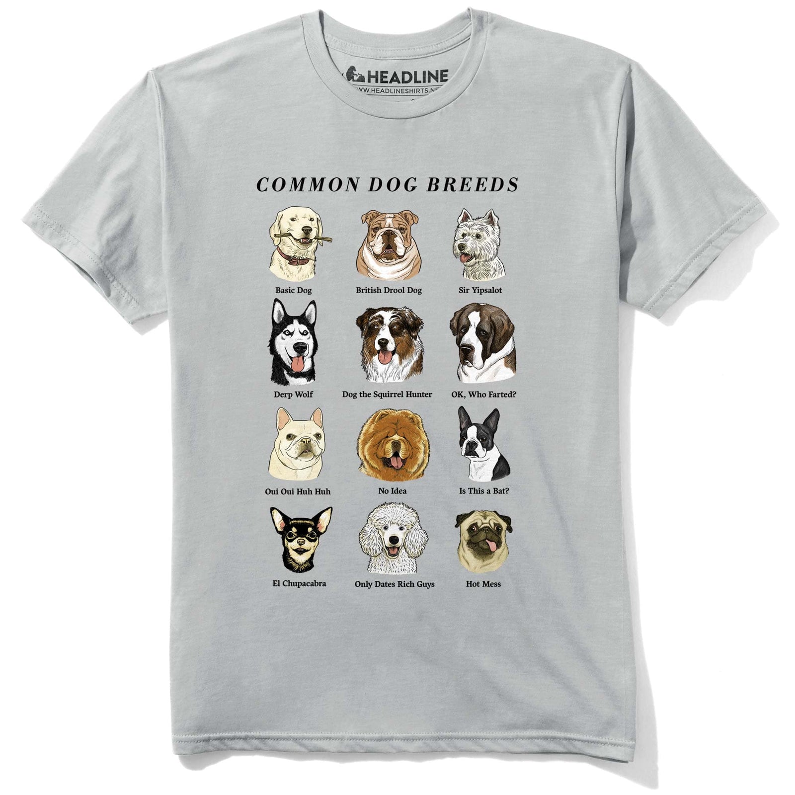 Men's Common Dog Breeds Vintage Animal Graphic T-Shirt | Funny Veternarian Chart Tee | Solid Threads