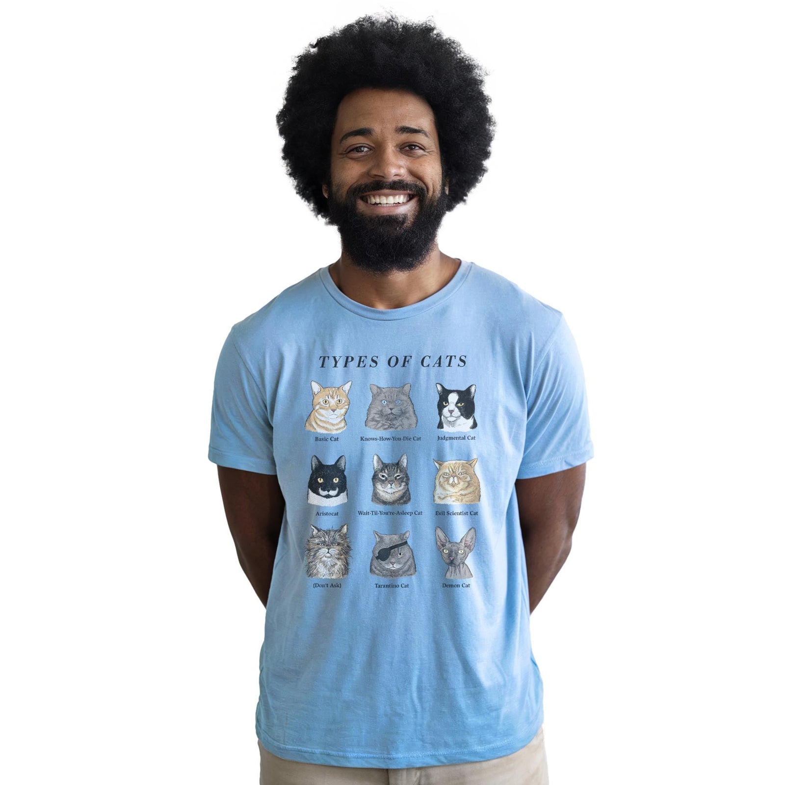 Types Of Cats Vintage Staple T-shirt in Light Blue Heather - Front View