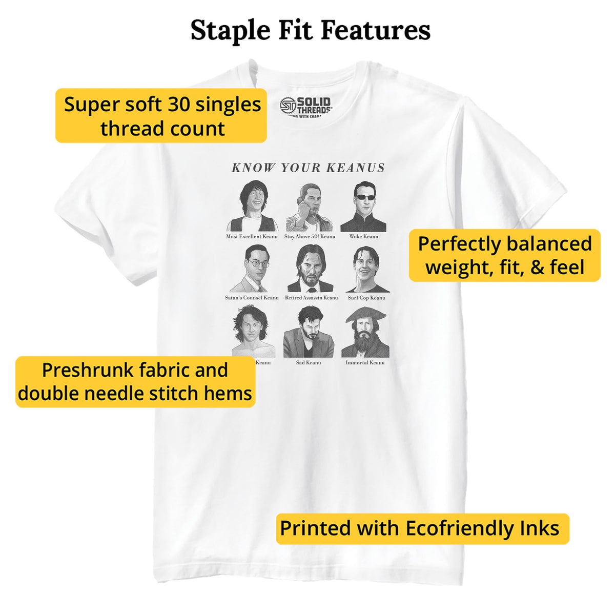 Know Your Keanus Funny Staple T-shirt in White - Fit Attributes