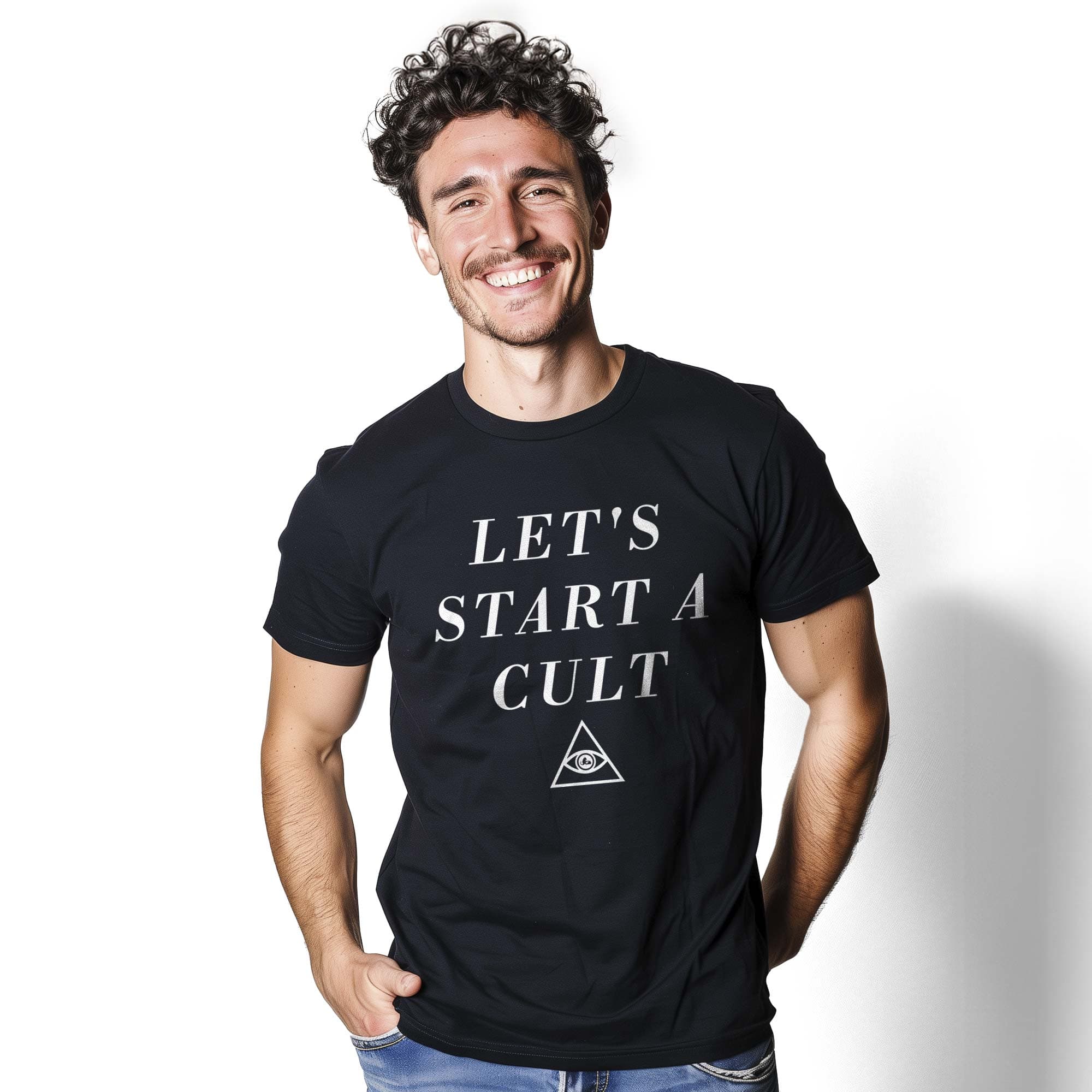 Men's Let'S Start A Cult Designer Graphic T-Shirt | Cool Parody Podcast  Tee | Solid Threads