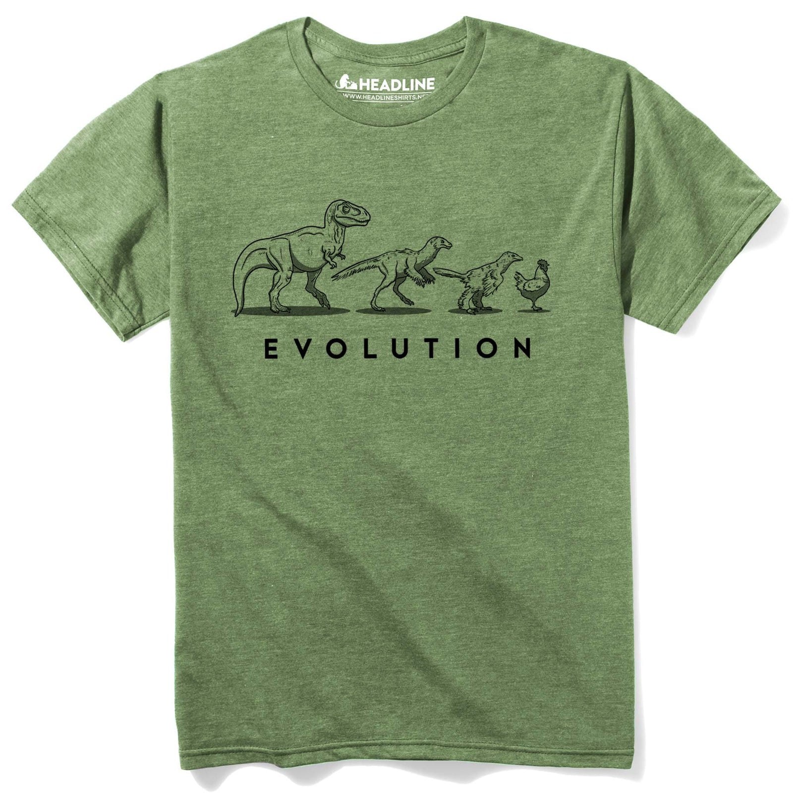 Men's Evolution Of The Dinosaur Cool Graphic T-Shirt | Funny Chicken Chart T-Rex Tee | Solid Threads