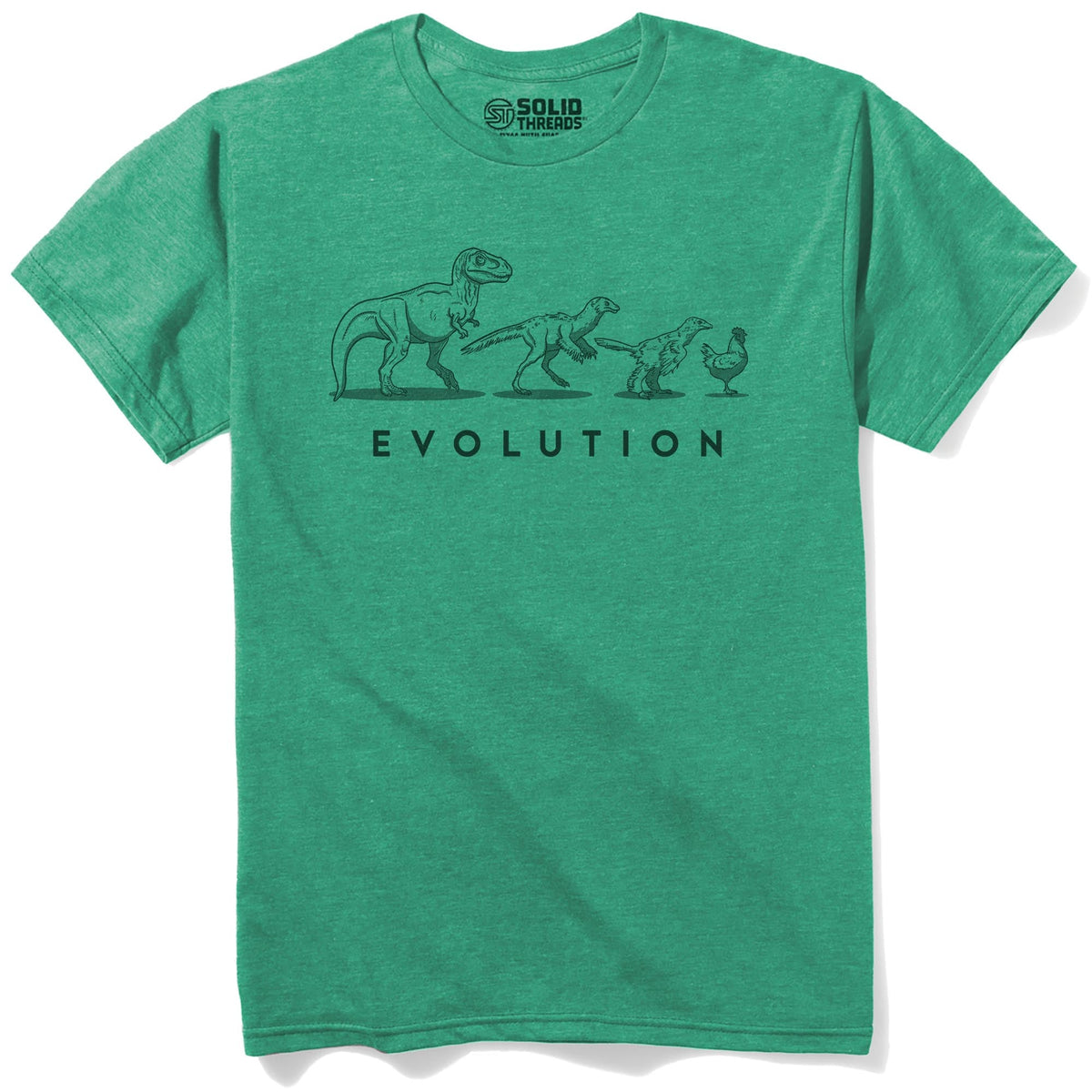 Evolution Of The Dinosaur Cool Staple T-shirt in Kelly Heather - Front View