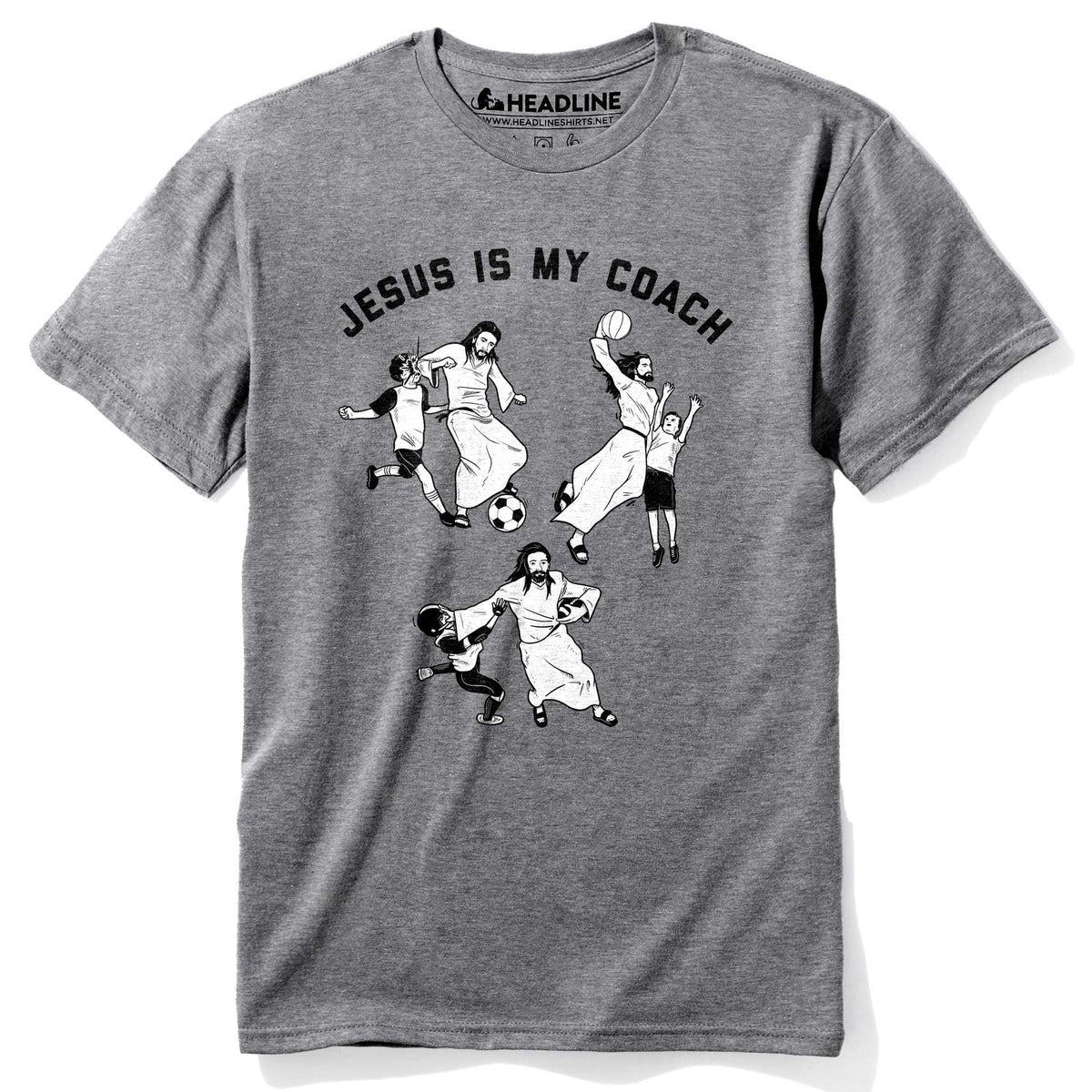 Men&#39;s Jesus Is My Coach Funny Graphic T-Shirt | Vintage Football Basketball  Tee | Solid Threads
