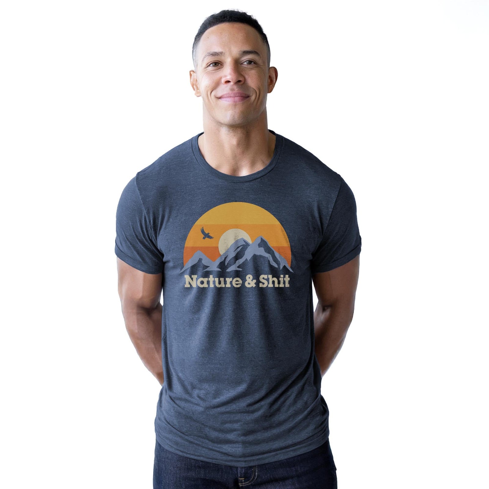 Nature & S T Funny Staple T-shirt in Navy Heather - Front View